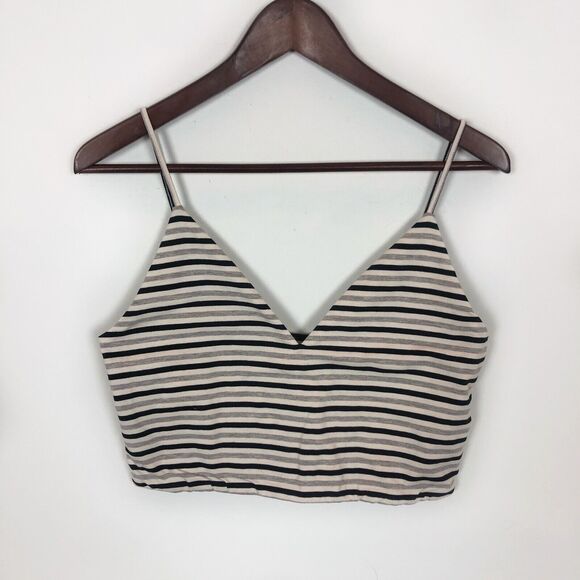 NWT BB Dakota V-Neck Ivory Striped Black QT Crop Tank Top Women's Size Medium - Picture 1 of 4